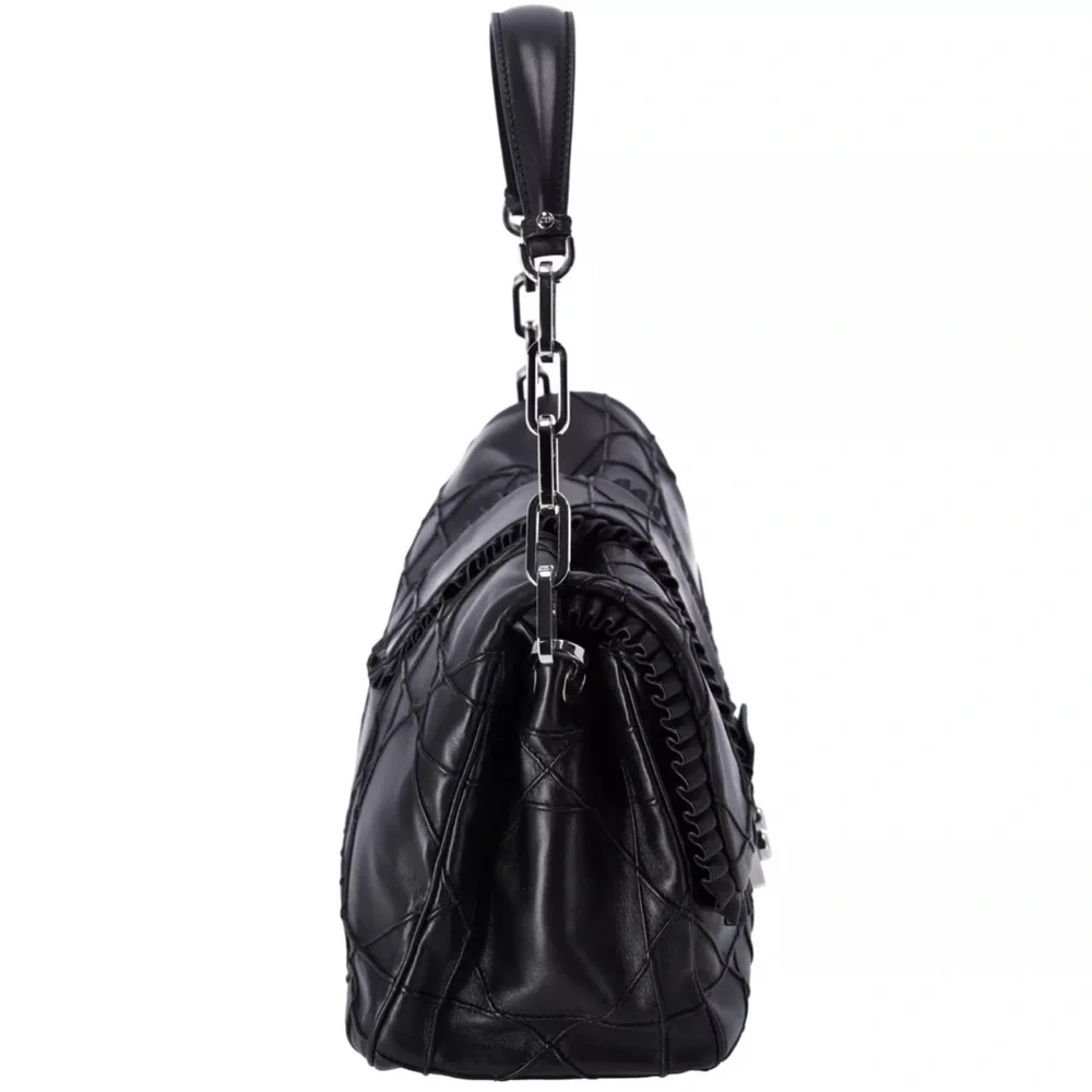 Christian Dior Black Lambskin Leather New Lock Ruffle Flap Shoulder Bag Ruffle - Picture 8 of 15